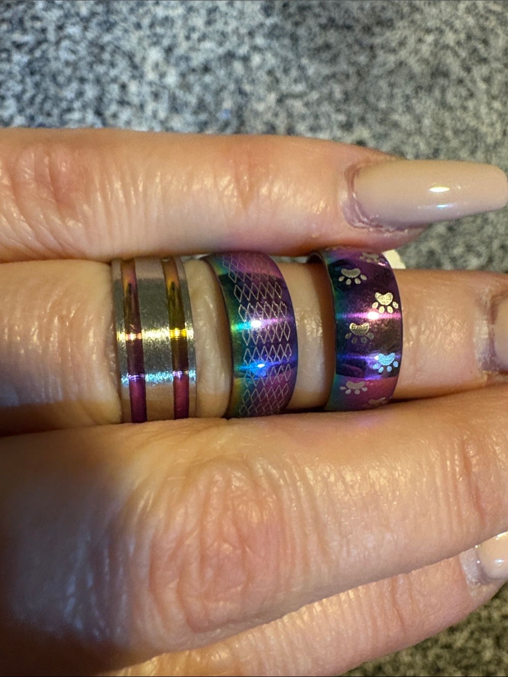 Iridescent Multi-Color Stainless Steel Rings Size 7 Set of 3 NEW
